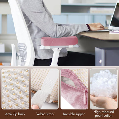 2-Pack Non-Slip Armrest Pads for Office & Gaming Chairs - Ergonomic Forearm Support Pillow for Desk, Computer & Wheelchair, Pressure Relief Cushions (Pink)