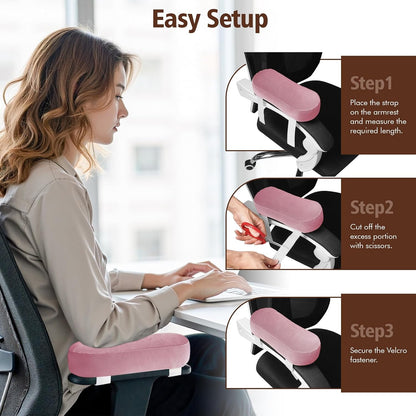 2-Pack Non-Slip Armrest Pads for Office & Gaming Chairs - Ergonomic Forearm Support Pillow for Desk, Computer & Wheelchair, Pressure Relief Cushions (Pink)