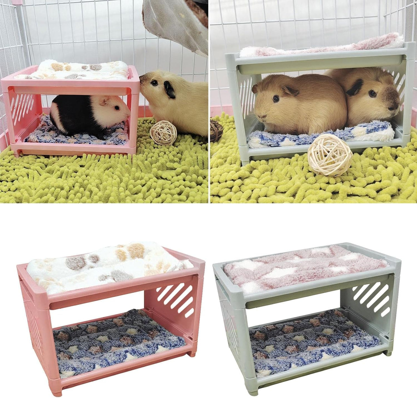 Small Animal Bed House, with Sleeping Mat Bunny Hideout Hut Cave Detachable Pet Shelter Nest for Squirrel Chinchilla Hedgehog Ferret, Pink