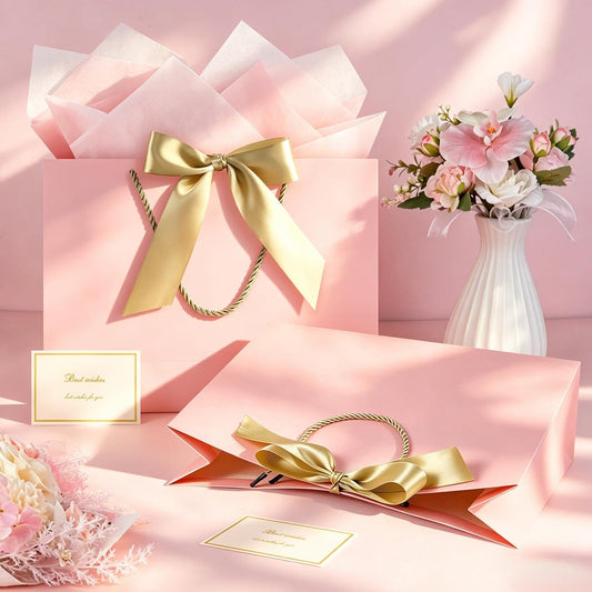 Pink Gift Bags with Handles, 13” Medium Gift Bag for Presents, 1 Pcs Bags with 2 Tissue Paper and 1 Cards for Graduation Baby Shower Wedding Bridal Shower Mother's Day Birthday Party（pink）