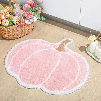 Fall Pumpkin Rug Bath Mat 26"x24" Halloween Plush Bath Rug, Pink