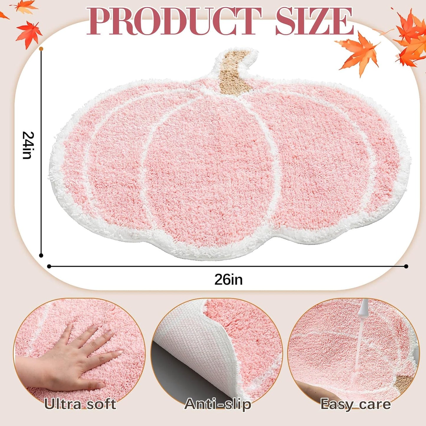 Fall Pumpkin Rug Bath Mat 26"x24" Halloween Plush Bath Rug, Pink