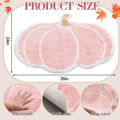 Fall Pumpkin Rug Bath Mat 26"x24" Halloween Plush Bath Rug, Pink