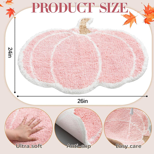 Fall Pumpkin Rug Bath Mat 26"x24" Halloween Plush Bath Rug, Pink