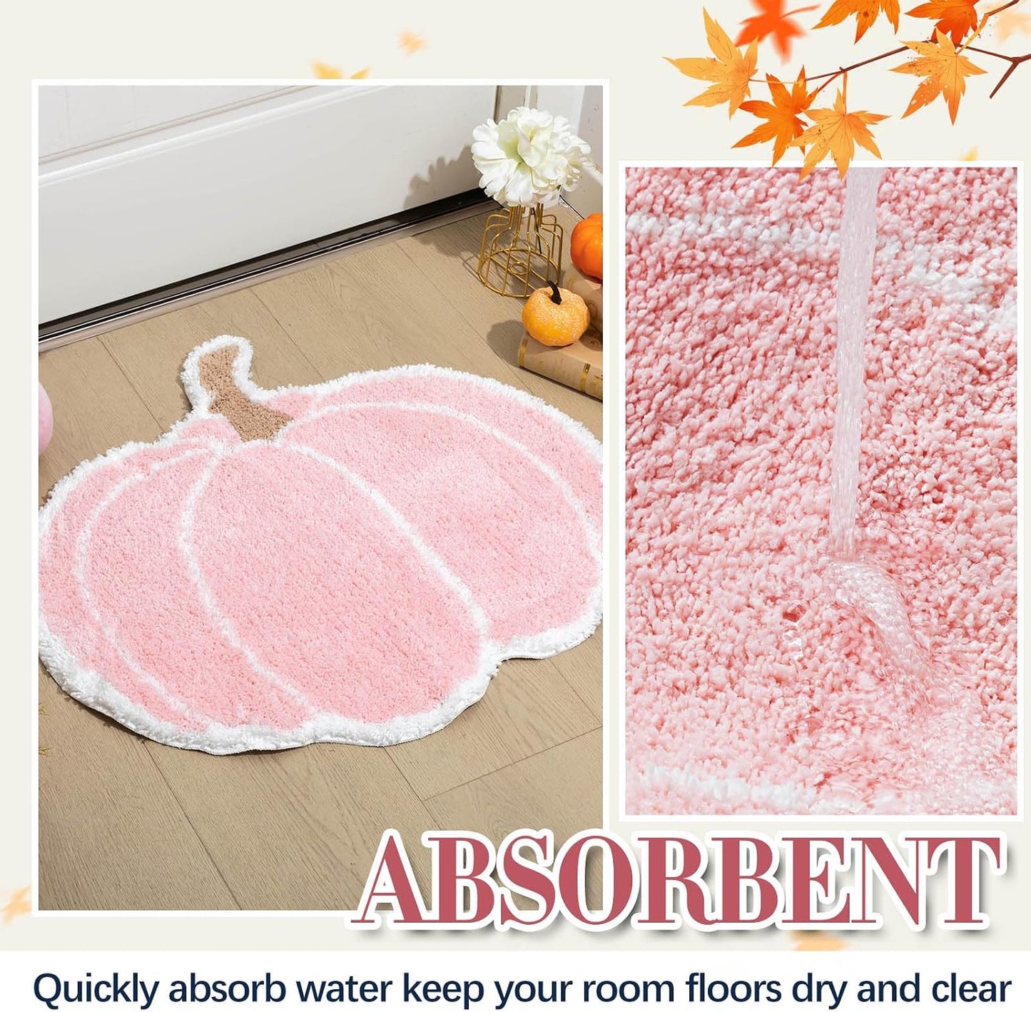 Fall Pumpkin Rug Bath Mat 26"x24" Halloween Plush Bath Rug, Pink
