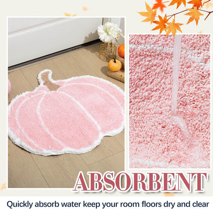 Fall Pumpkin Rug Bath Mat 26"x24" Halloween Plush Bath Rug, Pink