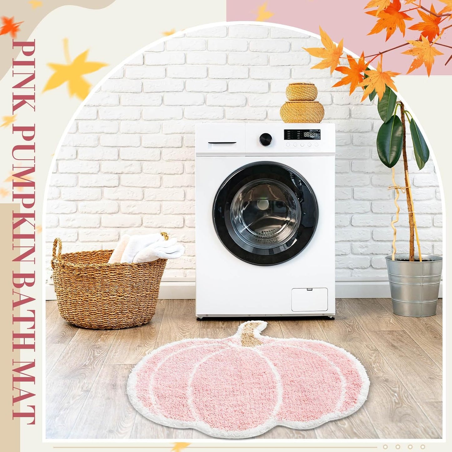 Fall Pumpkin Rug Bath Mat 26"x24" Halloween Plush Bath Rug, Pink