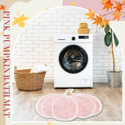 Fall Pumpkin Rug Bath Mat 26"x24" Halloween Plush Bath Rug, Pink