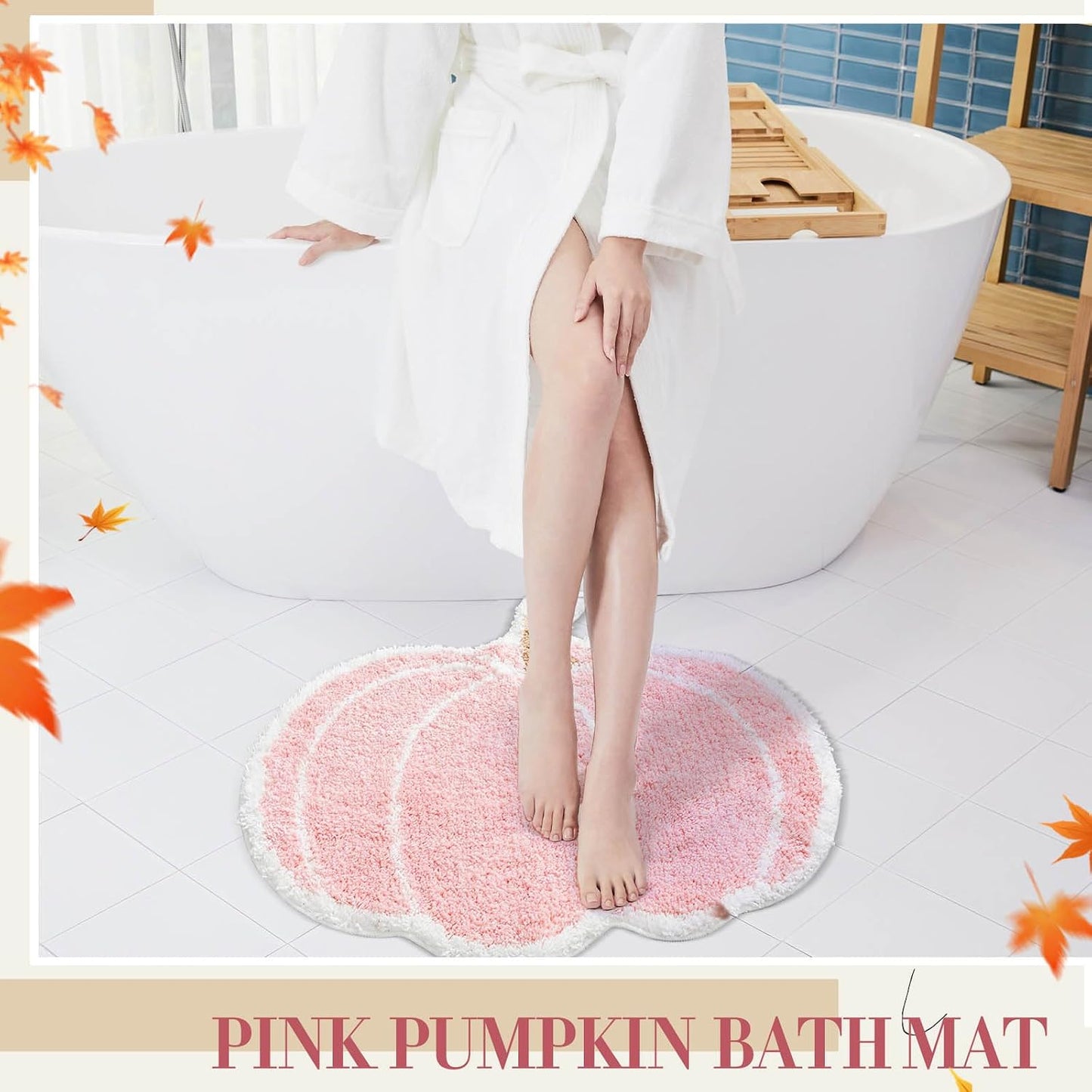 Fall Pumpkin Rug Bath Mat 26"x24" Halloween Plush Bath Rug, Pink