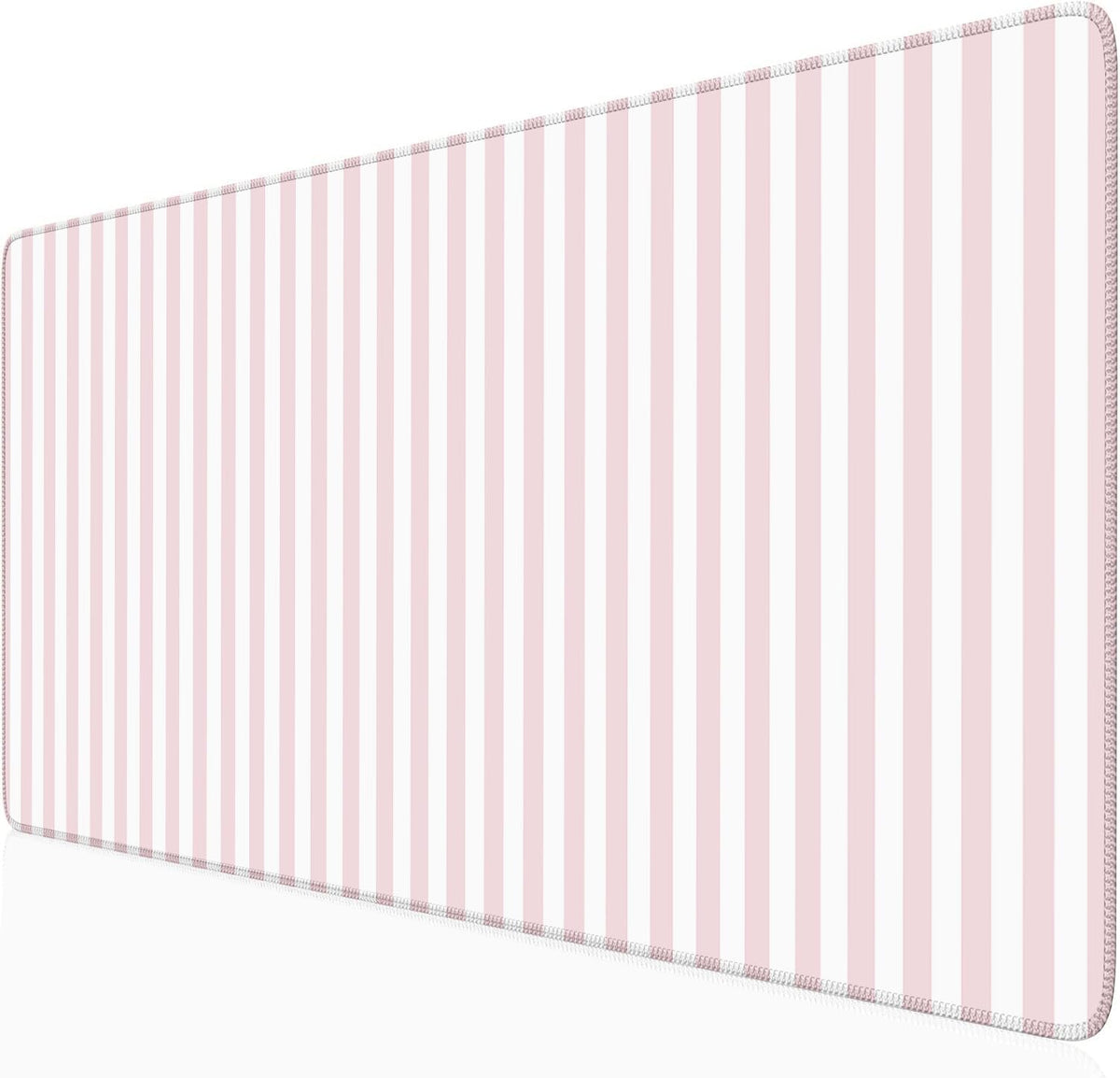 Light Pink Striped Desk Mat Cute Pastel XXL Large Gaming Mouse Pad Desk Pad Kawaii Cozy Aesthetic Keyboard Laptop Computer Mat Home Office Decor for Women