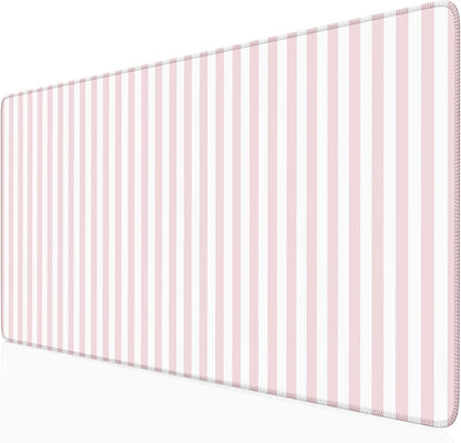 Light Pink Striped Desk Mat Cute Pastel XXL Large Gaming Mouse Pad Desk Pad Kawaii Cozy Aesthetic Keyboard Laptop Computer Mat Home Office Decor for Women