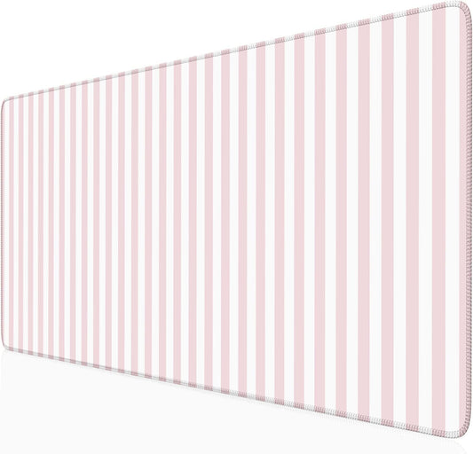 Light Pink Striped Desk Mat Cute Pastel XXL Large Gaming Mouse Pad Desk Pad Kawaii Cozy Aesthetic Keyboard Laptop Computer Mat Home Office Decor for Women