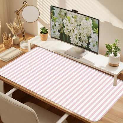 Light Pink Striped Desk Mat Cute Pastel XXL Large Gaming Mouse Pad Desk Pad Kawaii Cozy Aesthetic Keyboard Laptop Computer Mat Home Office Decor for Women