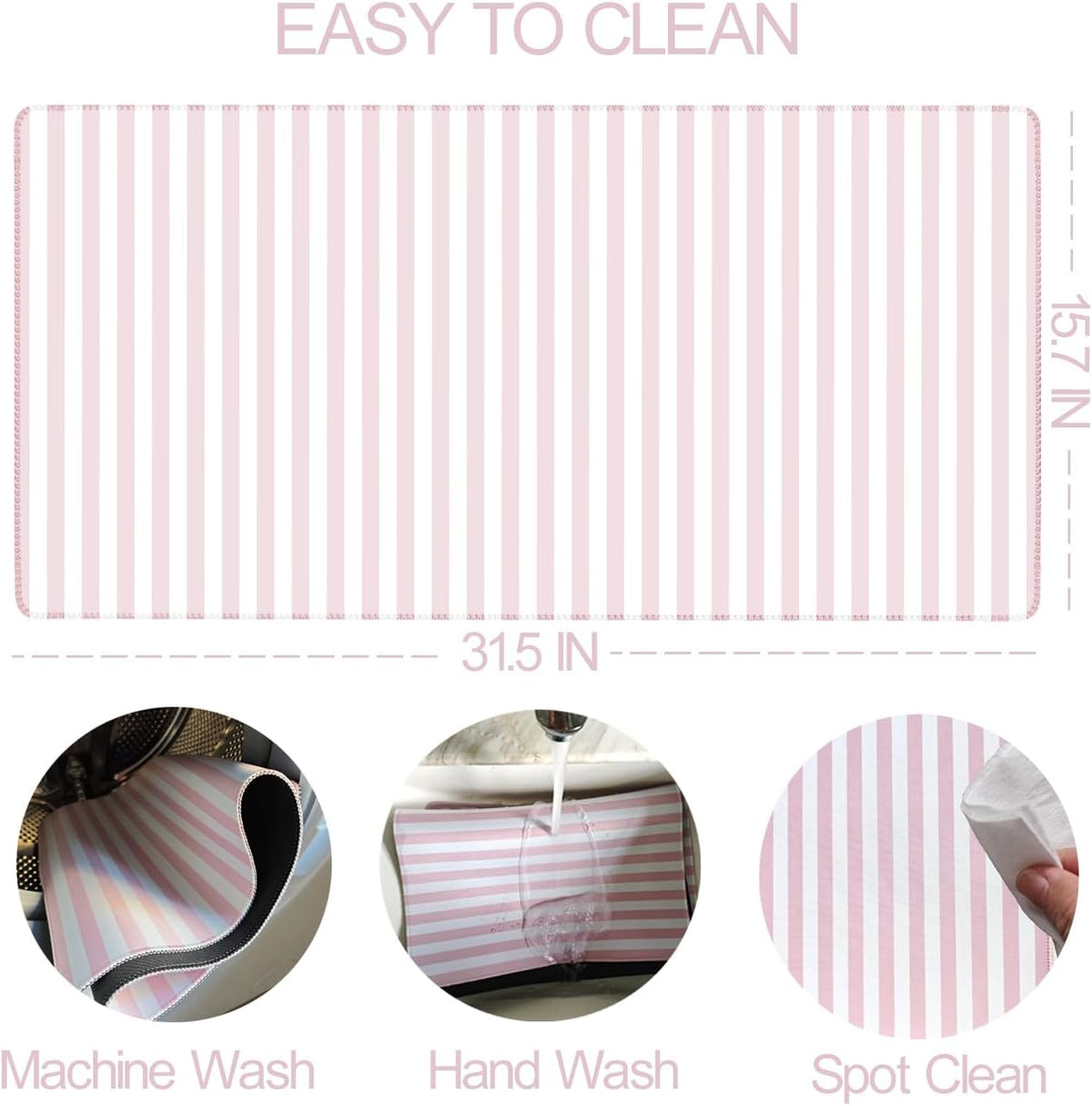 Light Pink Striped Desk Mat Cute Pastel XXL Large Gaming Mouse Pad Desk Pad Kawaii Cozy Aesthetic Keyboard Laptop Computer Mat Home Office Decor for Women