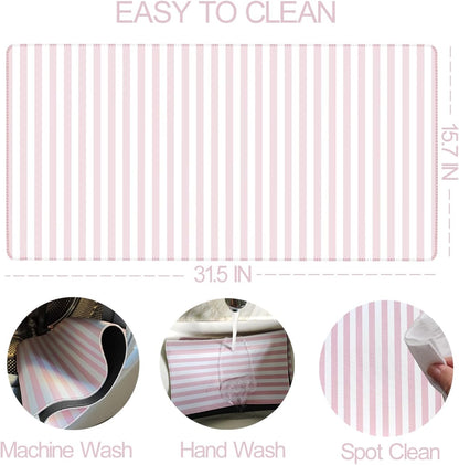 Light Pink Striped Desk Mat Cute Pastel XXL Large Gaming Mouse Pad Desk Pad Kawaii Cozy Aesthetic Keyboard Laptop Computer Mat Home Office Decor for Women