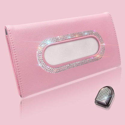 Bling Car Visor Tissue Holder, Diamond Mask Holder for Car Visor, PU Leather Tissue Box Holder,Wipes Case for Car Visor, Sun Visor Napkin Holder(Pink)