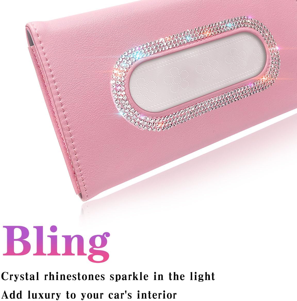 Bling Car Visor Tissue Holder, Diamond Mask Holder for Car Visor, PU Leather Tissue Box Holder,Wipes Case for Car Visor, Sun Visor Napkin Holder(Pink)