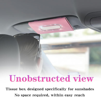 Bling Car Visor Tissue Holder, Diamond Mask Holder for Car Visor, PU Leather Tissue Box Holder,Wipes Case for Car Visor, Sun Visor Napkin Holder(Pink)