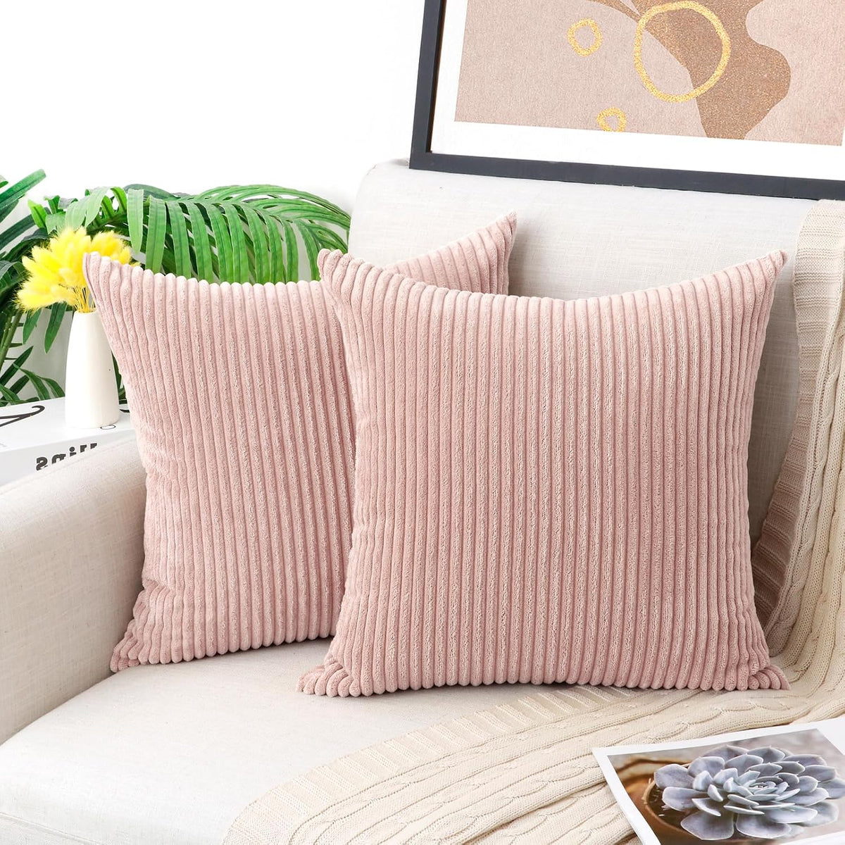 Soft Corduroy Decorative Throw Pillow Covers Blush Pink 20x20 inch