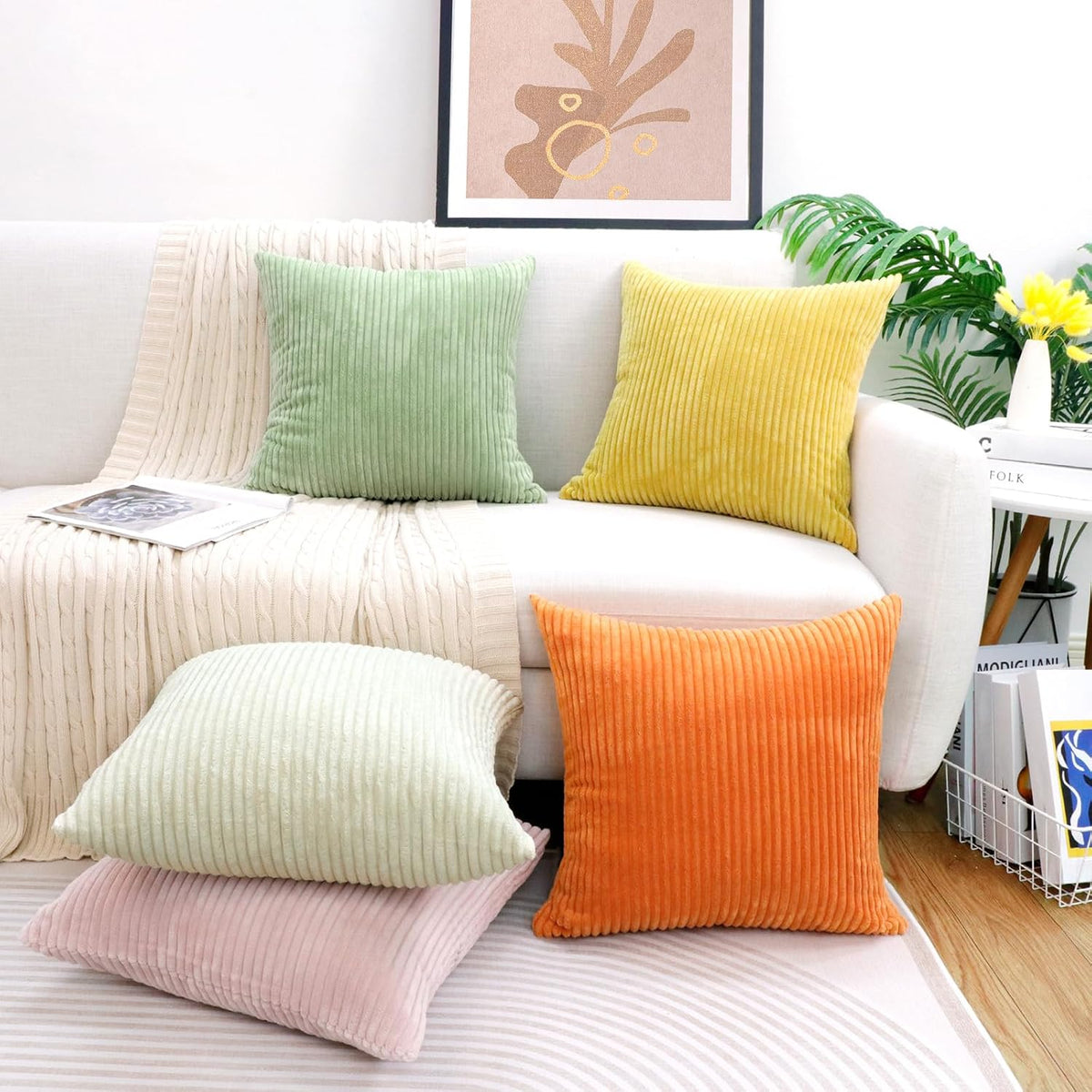 Soft Corduroy Decorative Throw Pillow Covers Blush Pink 20x20 inch