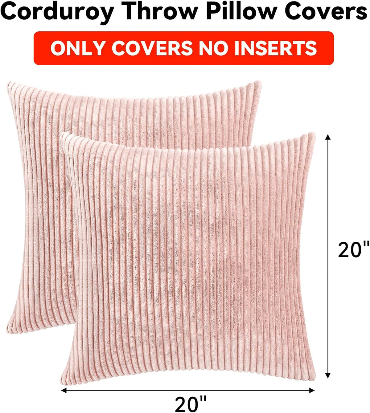 Soft Corduroy Decorative Throw Pillow Covers Blush Pink 20x20 inch