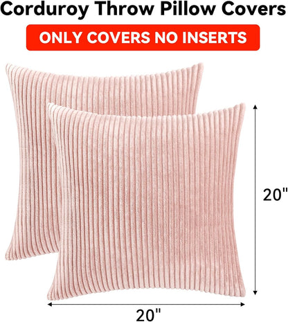 Soft Corduroy Decorative Throw Pillow Covers Blush Pink 20x20 inch