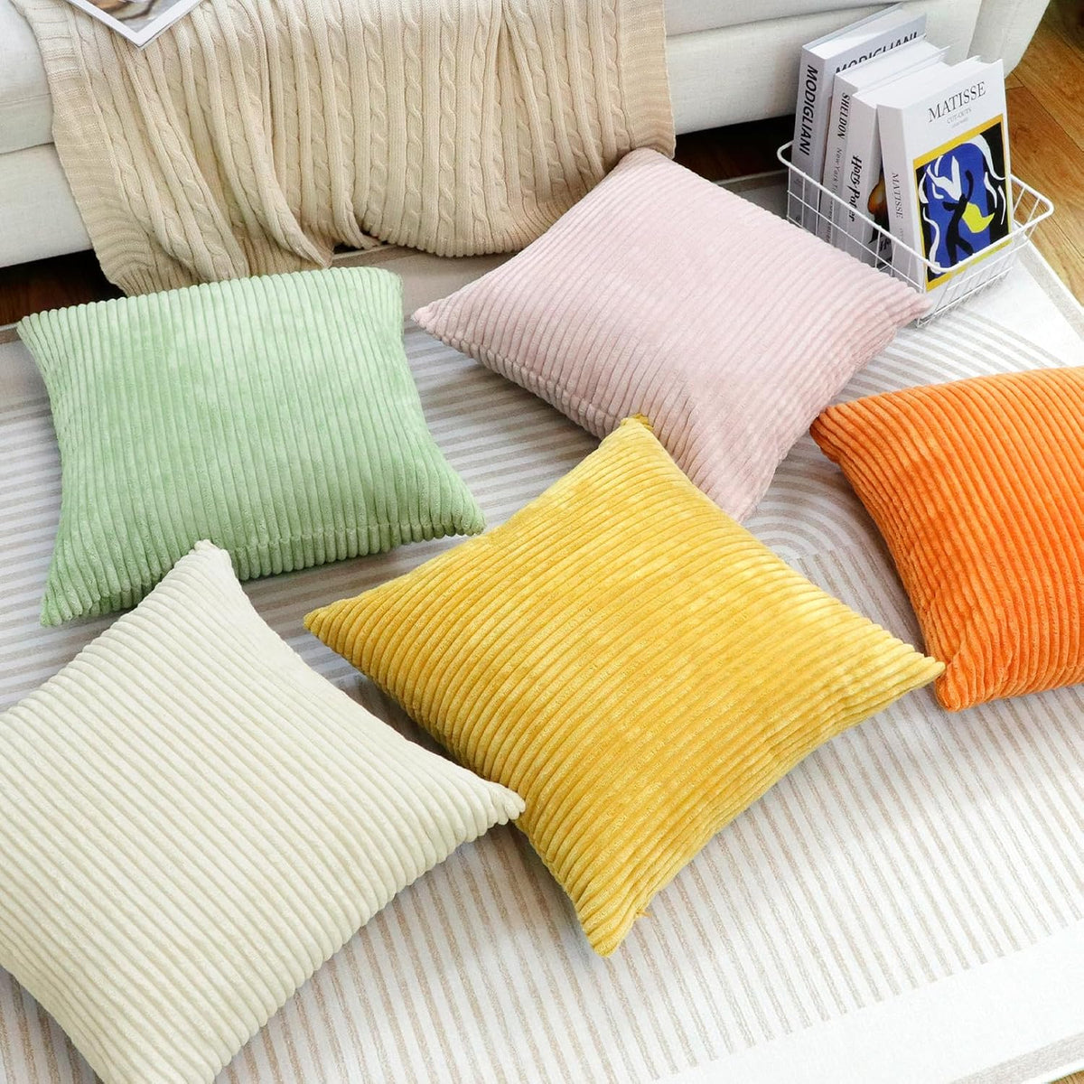 Soft Corduroy Decorative Throw Pillow Covers Blush Pink 20x20 inch