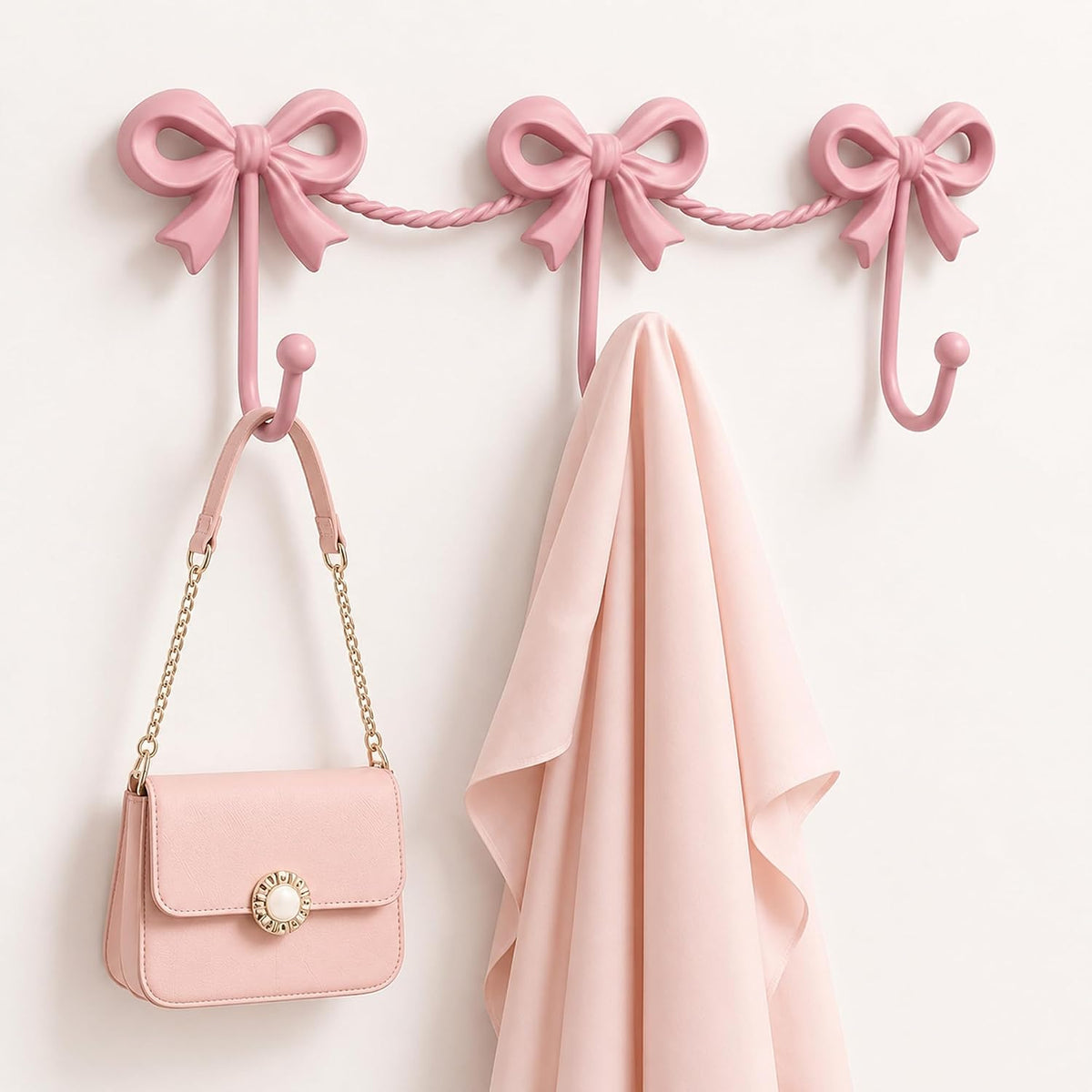 Pink Bow Wall Hooks for Girls Room, Nursery Decor, 13.58*4.33 inches