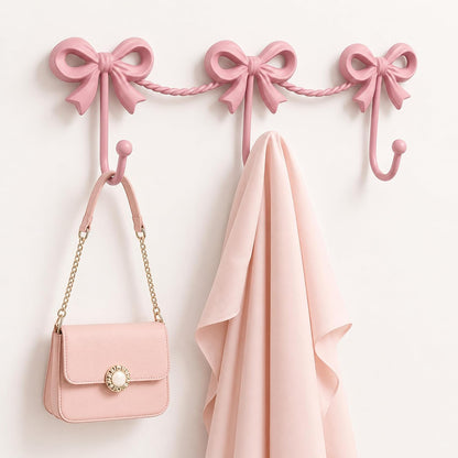 Pink Bow Wall Hooks for Girls Room, Nursery Decor, 13.58*4.33 inches
