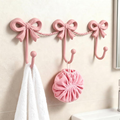 Pink Bow Wall Hooks for Girls Room, Nursery Decor, 13.58*4.33 inches