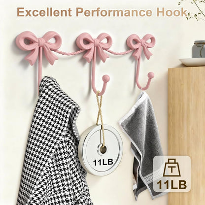 Pink Bow Wall Hooks for Girls Room, Nursery Decor, 13.58*4.33 inches