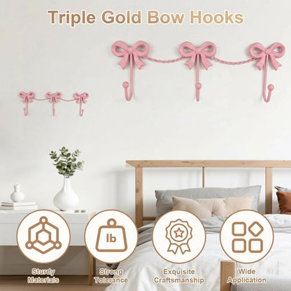Pink Bow Wall Hooks for Girls Room, Nursery Decor, 13.58*4.33 inches