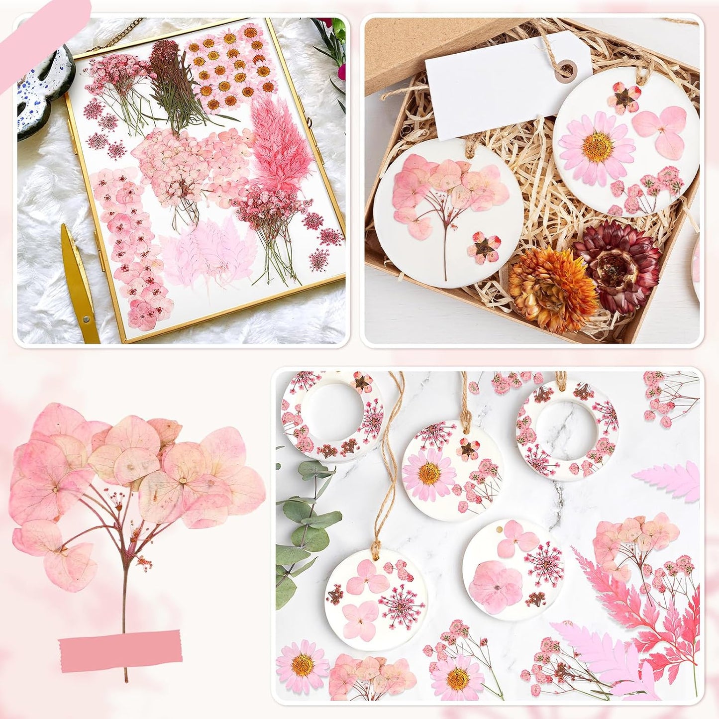 200 Pcs Dried Pressed Flowers Real Dry Natural Flower Leaf Dried Flowers for Resin Pressed Flower Kit for Plant Herbarium Scrapbooking DIY Candle Crafts (Pink)