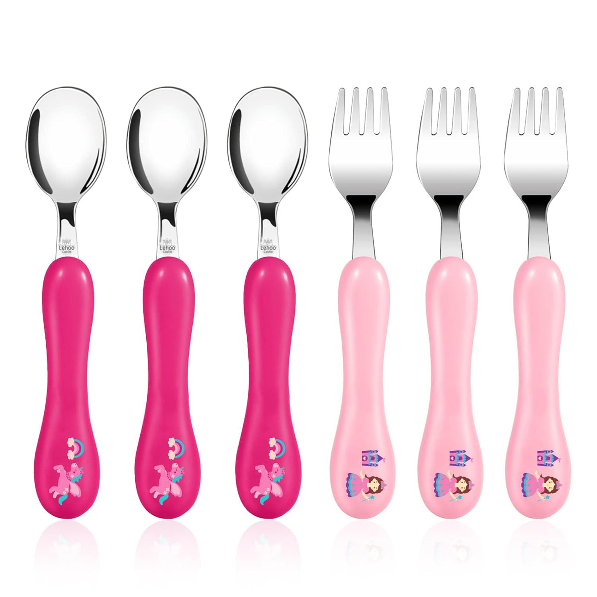 Toddler Fork and Spoon, 6-Pieces Kids Utensils Set (Unicorn)