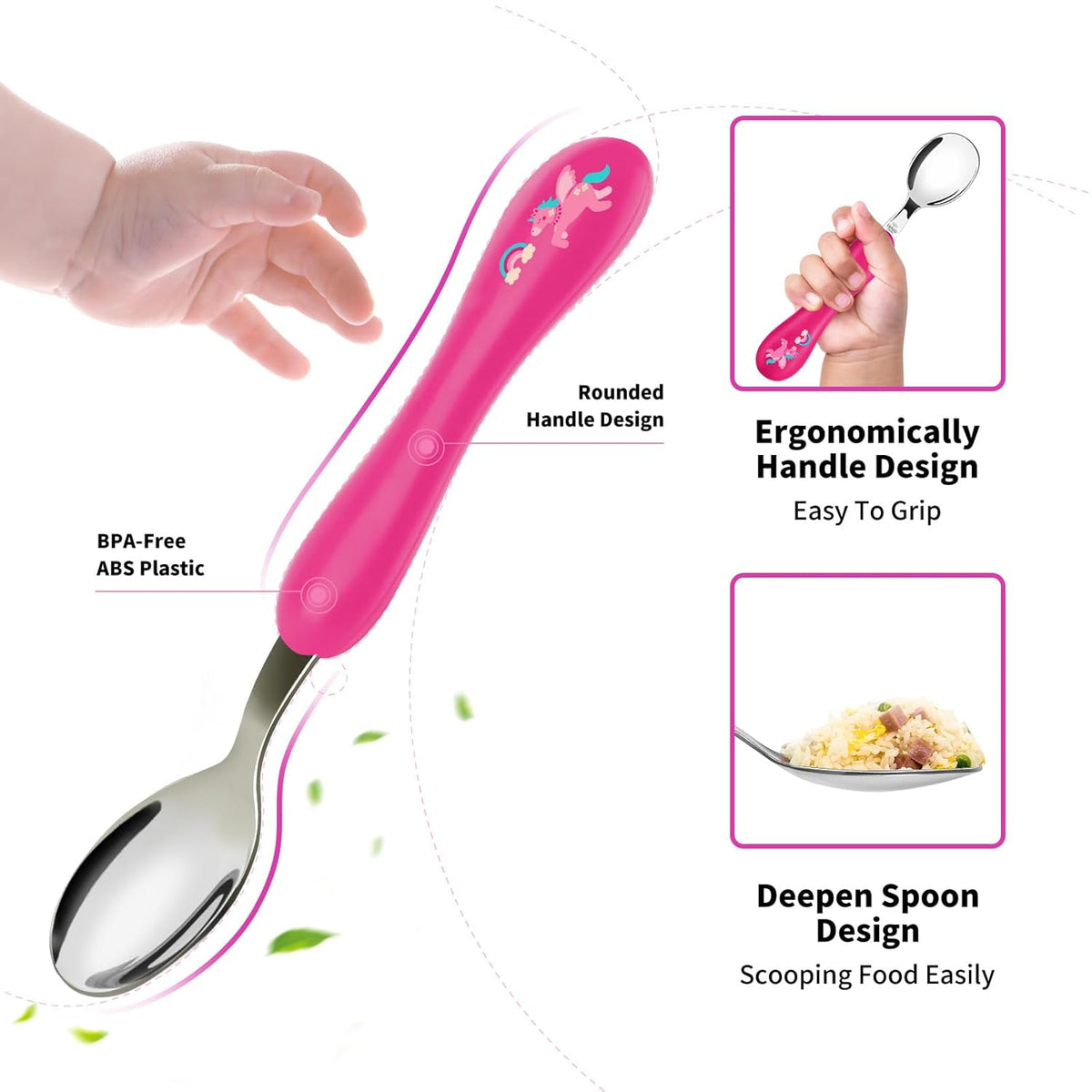 Toddler Fork and Spoon, 6-Pieces Kids Utensils Set (Unicorn)