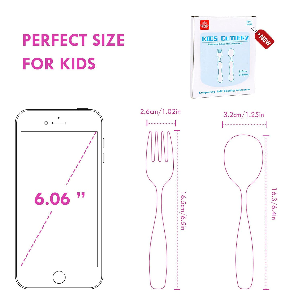 Toddler Fork and Spoon, 6-Pieces Kids Utensils Set (Unicorn)