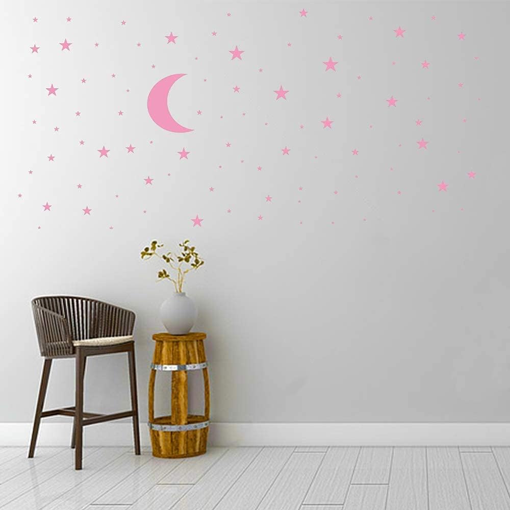 Moon and Stars Wall Decal Vinyl Sticker, Pink