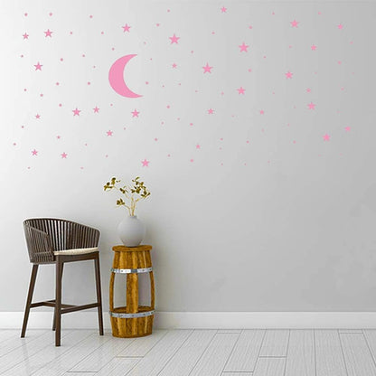 Moon and Stars Wall Decal Vinyl Sticker, Pink
