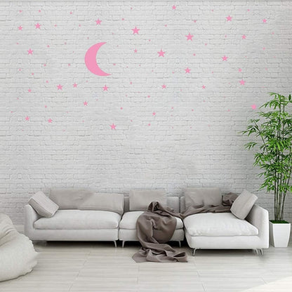 Moon and Stars Wall Decal Vinyl Sticker, Pink