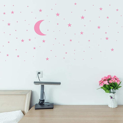 Moon and Stars Wall Decal Vinyl Sticker, Pink