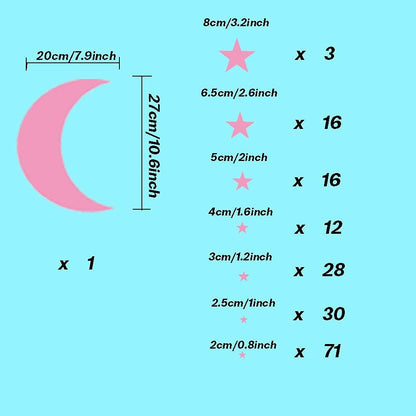 Moon and Stars Wall Decal Vinyl Sticker, Pink