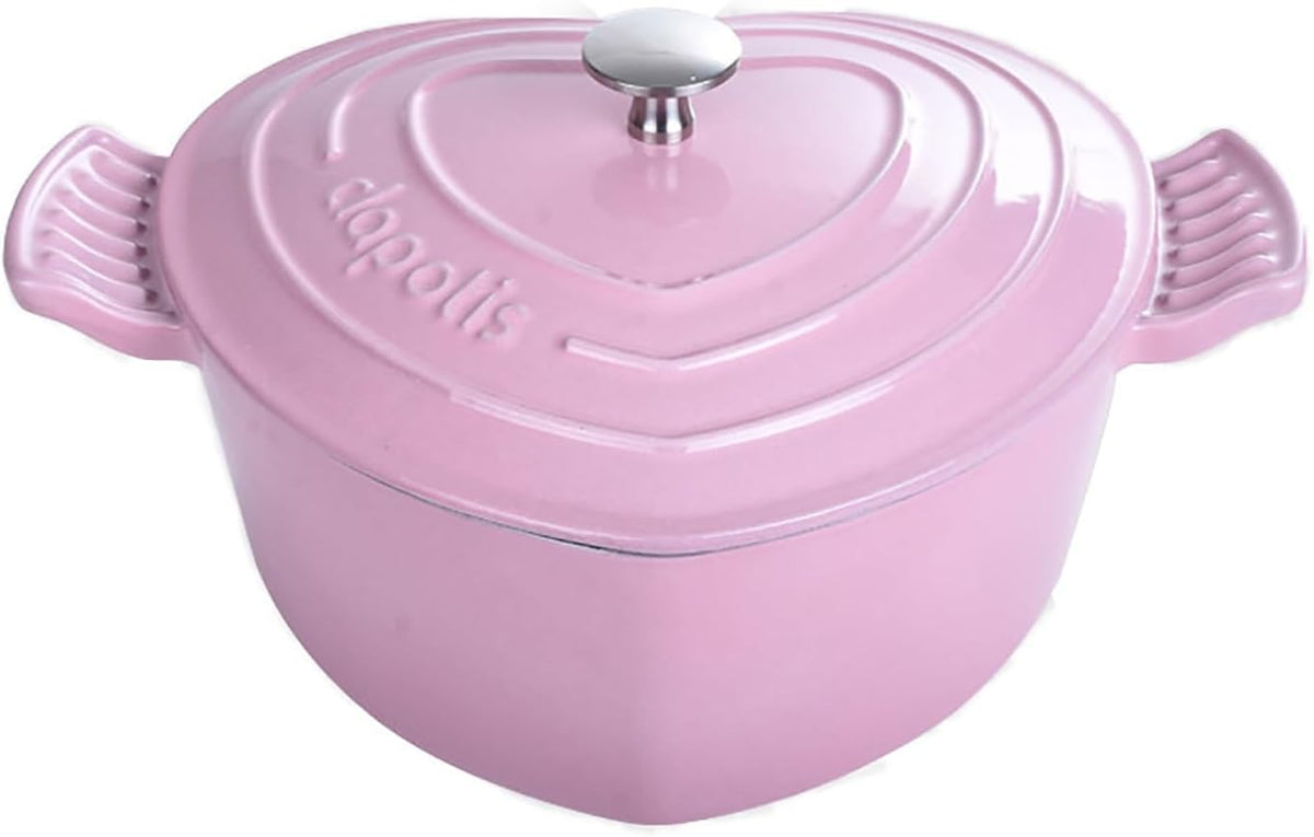 Dutch Oven Pot with Lid, Enameled Cast Iron Coated Dutch Oven,Casserole Dish,Heart-Shaped Enamel Dutch Oven, Professional Enamel Cookware Crock Pot for Slow-Cooking Meats and Vegetables,Pink