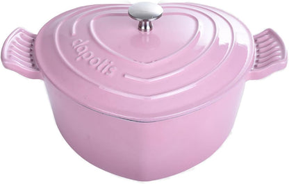 Dutch Oven Pot with Lid, Enameled Cast Iron Coated Dutch Oven,Casserole Dish,Heart-Shaped Enamel Dutch Oven, Professional Enamel Cookware Crock Pot for Slow-Cooking Meats and Vegetables,Pink