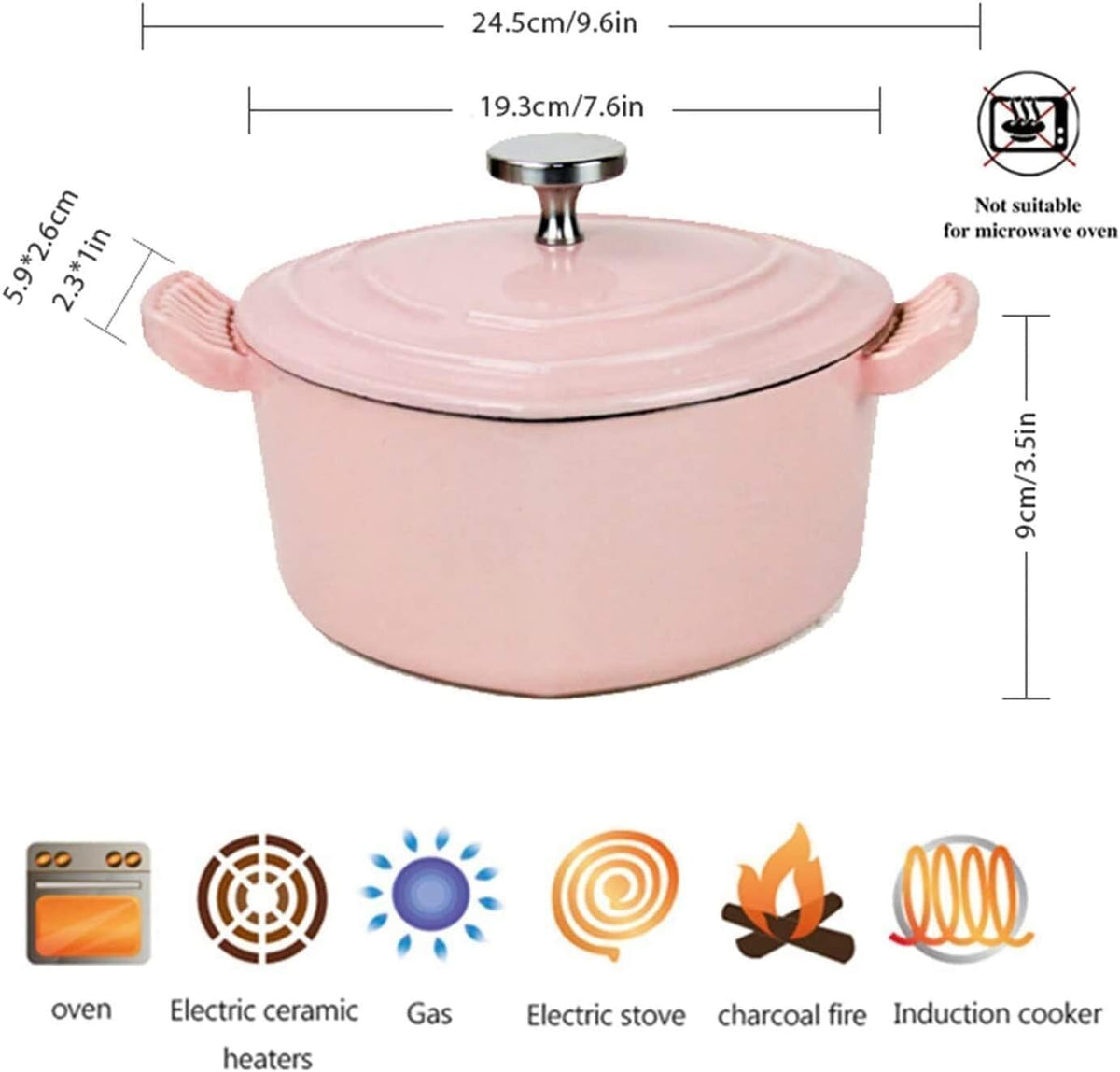 Dutch Oven Pot with Lid, Enameled Cast Iron Coated Dutch Oven,Casserole Dish,Heart-Shaped Enamel Dutch Oven, Professional Enamel Cookware Crock Pot for Slow-Cooking Meats and Vegetables,Pink