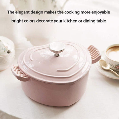 Dutch Oven Pot with Lid, Enameled Cast Iron Coated Dutch Oven,Casserole Dish,Heart-Shaped Enamel Dutch Oven, Professional Enamel Cookware Crock Pot for Slow-Cooking Meats and Vegetables,Pink