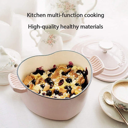 Dutch Oven Pot with Lid, Enameled Cast Iron Coated Dutch Oven,Casserole Dish,Heart-Shaped Enamel Dutch Oven, Professional Enamel Cookware Crock Pot for Slow-Cooking Meats and Vegetables,Pink