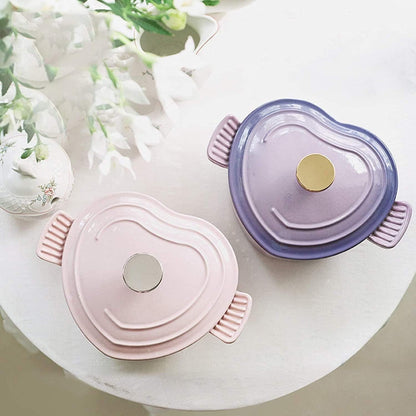 Dutch Oven Pot with Lid, Enameled Cast Iron Coated Dutch Oven,Casserole Dish,Heart-Shaped Enamel Dutch Oven, Professional Enamel Cookware Crock Pot for Slow-Cooking Meats and Vegetables,Pink