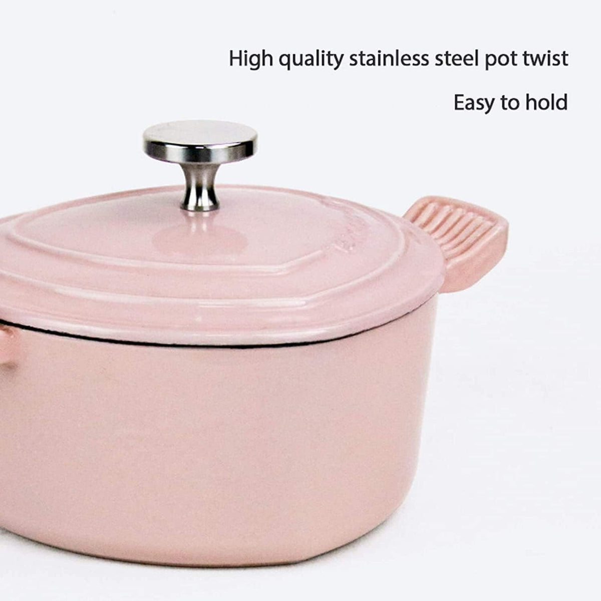 Dutch Oven Pot with Lid, Enameled Cast Iron Coated Dutch Oven,Casserole Dish,Heart-Shaped Enamel Dutch Oven, Professional Enamel Cookware Crock Pot for Slow-Cooking Meats and Vegetables,Pink