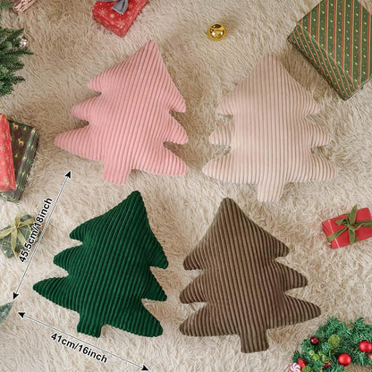 Christmas Tree Pillows Set of 2, Christmas Decoration Narrow Stripes Winter Throw Pillow Soft Cute 3D Shaped Xmas Tree Throw Cushion for Sofa Bedroom Xmas Decor (18x16 inch, Pink)