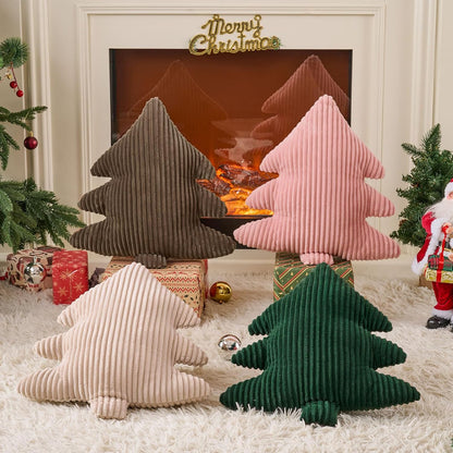 Christmas Tree Pillows Set of 2, Christmas Decoration Narrow Stripes Winter Throw Pillow Soft Cute 3D Shaped Xmas Tree Throw Cushion for Sofa Bedroom Xmas Decor (18x16 inch, Pink)